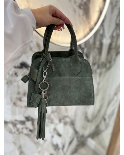 Torebka kuferek ze skóry zamszowej By o la la...! matcha