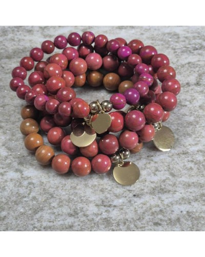 Bransoletka marmurek bordowy By o la la...! ze srebrną zawieszką