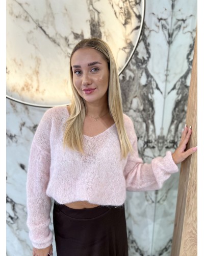 Sweter w szpic By o la la...! pudrowy róż