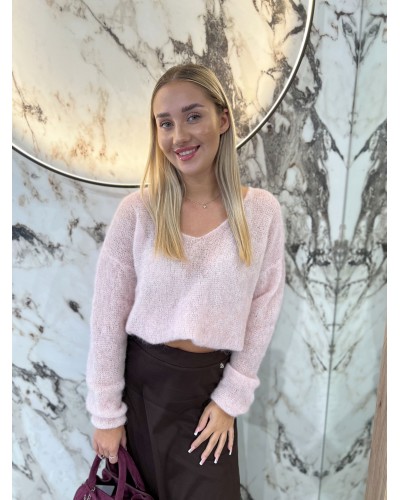 Sweter w szpic By o la la...! pudrowy róż