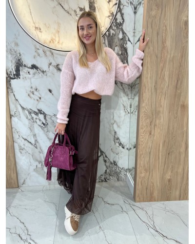 Sweter w szpic By o la la...! pudrowy róż