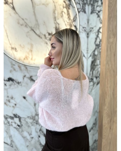 Sweter w szpic By o la la...! pudrowy róż