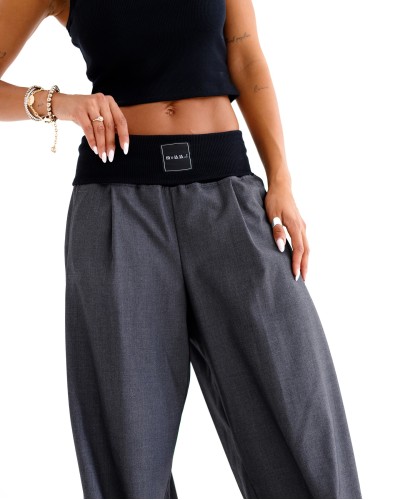 Spodnie materiałowe z szeroką gumką By o la la...! grafit