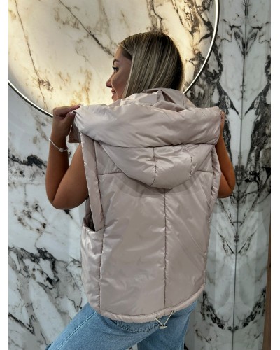 Kamizelka pudełkowa z kapturem By o la la...! beżowa