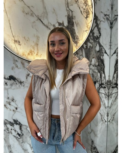 Kamizelka pudełkowa z kapturem By o la la...! beżowa