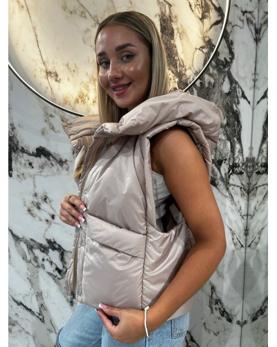 Kamizelka pudełkowa z kapturem By o la la...! beżowa