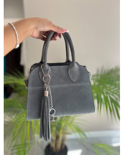 Torebka kuferek ze skóry zamszowej By o la la...! szara