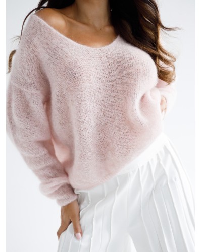 Sweter w szpic By o la la...! pudrowy róż