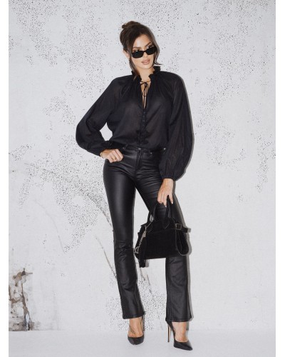 Spodnie dzwony z ekoskóry By o la la...! czarne