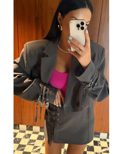 Marynarka krótka z paskami na rękawach La Milla szara