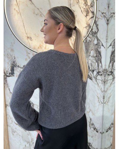 Sweter w szpic z bufiastym rękawem By o la la...! grafitowy