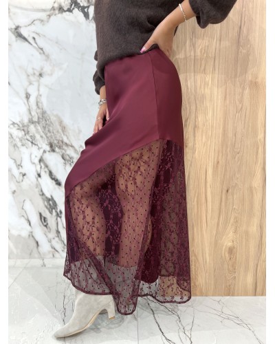 Satynowa spódnica z koronką By o la la...! merlot