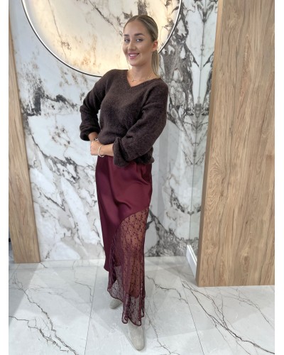 Satynowa spódnica z koronką By o la la...! merlot