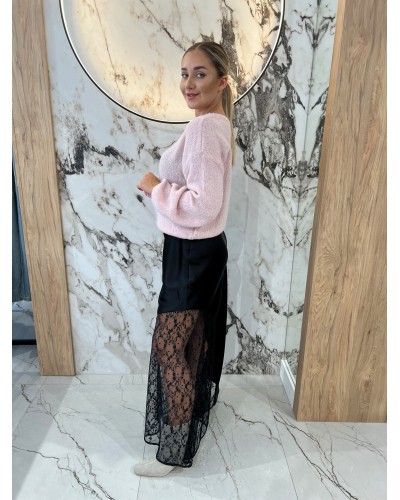 Sweter w szpic z bufiastym rękawem By o la la...! pudrowy róż