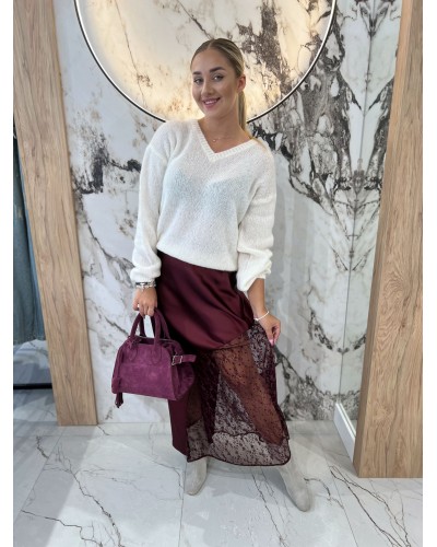 Sweter w szpic z bufiastym rękawem By o la la...! śmietankowy