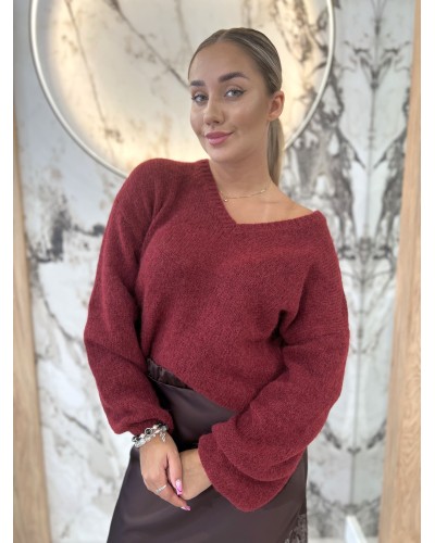 Sweter w szpic z bufiastym rękawem By o la la...! merlot