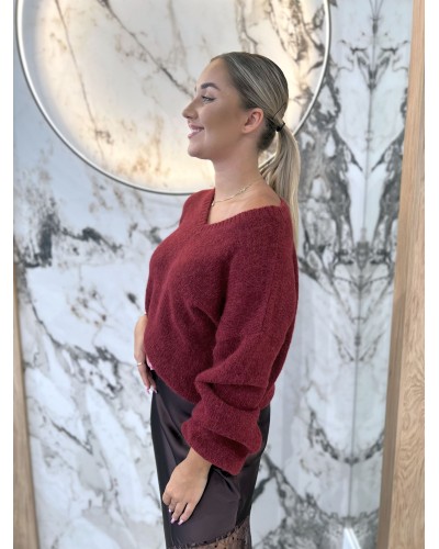 Sweter w szpic z bufiastym rękawem By o la la...! merlot