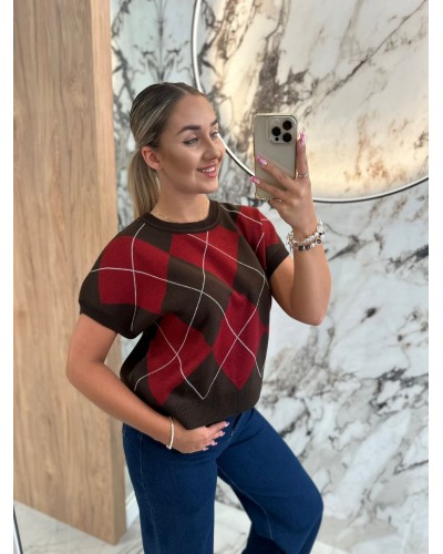 Kamizelka dzianinowa w romby By o la la...! chocomus z merlotem