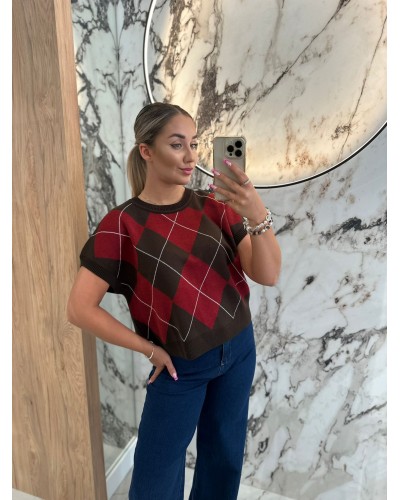 Kamizelka dzianinowa w romby By o la la...! chocomus z merlotem