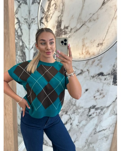 Kamizelka dzianinowa w romby By o la la...! petrol z chocomus