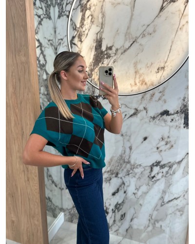 Kamizelka dzianinowa w romby By o la la...! petrol z chocomus