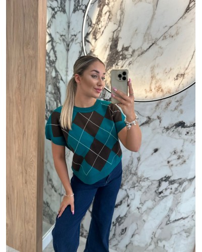 Kamizelka dzianinowa w romby By o la la...! petrol z chocomus