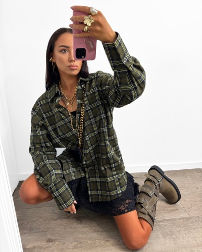 Koszula flanelowa w kratę La Milla khaki