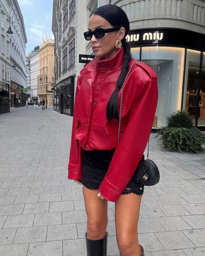 Kurtka bomberka z ekoskóry La Milla Premium czerwona