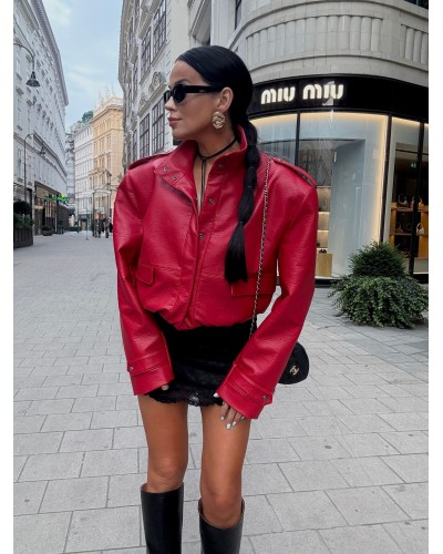 Kurtka bomberka z ekoskóry La Milla Premium czerwona