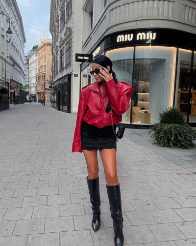 Kurtka bomberka z ekoskóry La Milla Premium czerwona