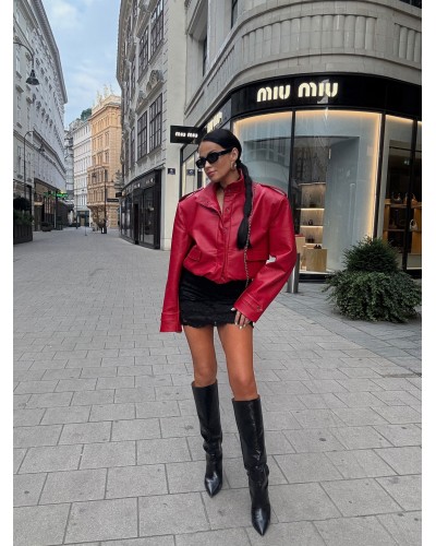 Kurtka bomberka z ekoskóry La Milla Premium czerwona