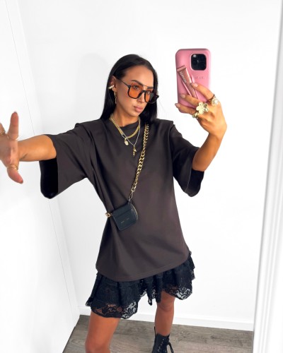 T-shirt oversize z poduszkami La Milla czekoladowy