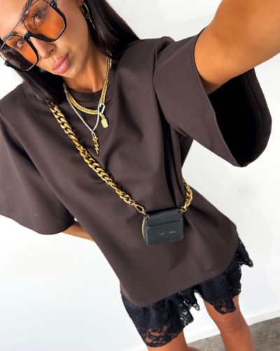 T-shirt oversize z poduszkami La Milla czekoladowy
