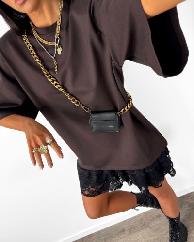 T-shirt oversize z poduszkami La Milla czekoladowy