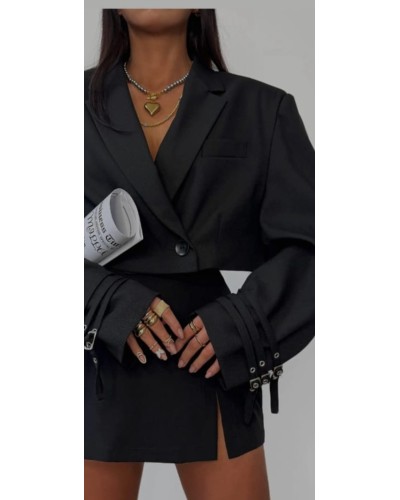 Marynarka krótka z paskami na rękawach La Milla czarna