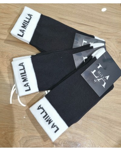 Skarpetki wysokie z logo La Milla czarne ze śmietaną