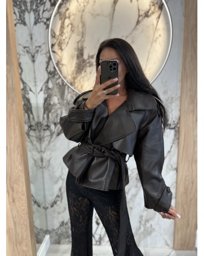 Trencz z ekoskóry La Milla brązowy