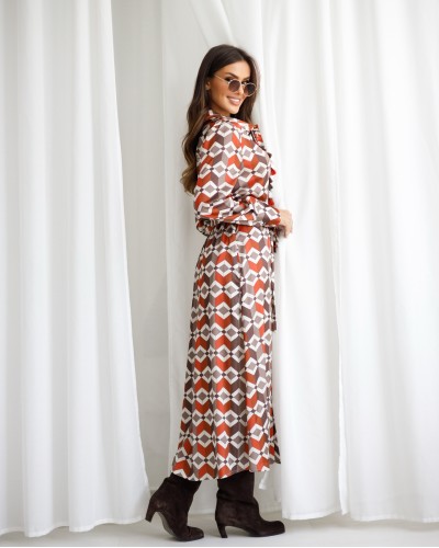 Sukienka koszulowa w geometryczne wzory By o la la...! chocomus z pomarańczowym