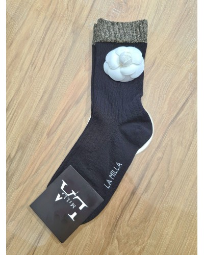 Skarpetki z różą La Milla czarne ze złotem