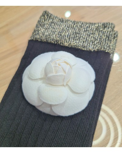 Skarpetki z różą La Milla czarne ze złotem