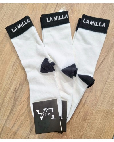 Skarpetki wysokie z logo La Milla śmietana z czernią