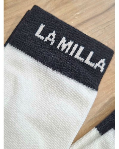 Skarpetki wysokie z logo La Milla śmietana z czernią