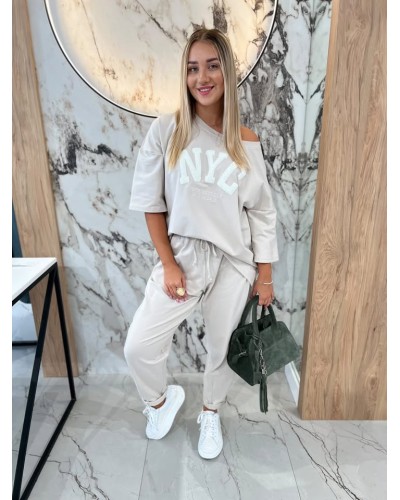 T-shirt NYC By o la la...! beżowy