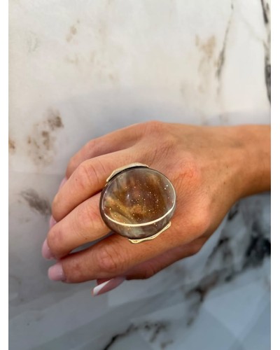 Pierścień okrągły Hawana złoty z brązem