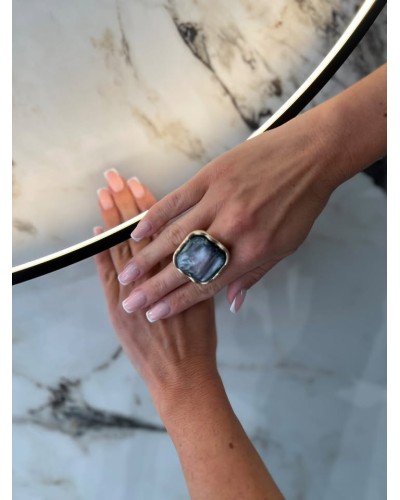 Pierścień Islandia złoty z szarością