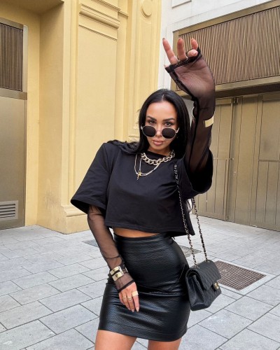 T-shirt krótki z siateczkowym rękawem La Milla czarny