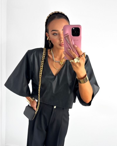 Bluzka krótka z ekoskóry La Milla czarna