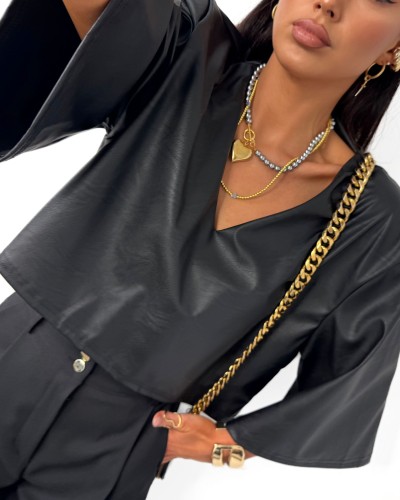 Bluzka krótka z ekoskóry La Milla czarna