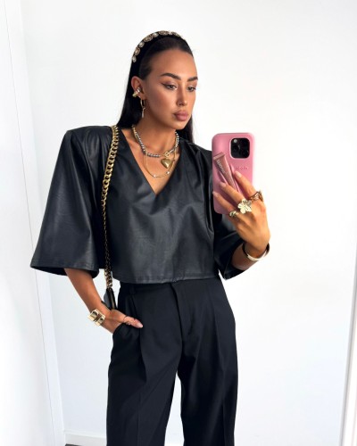 Bluzka krótka z ekoskóry La Milla czarna