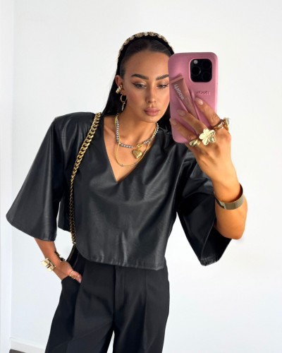 Bluzka krótka z ekoskóry La Milla czarna